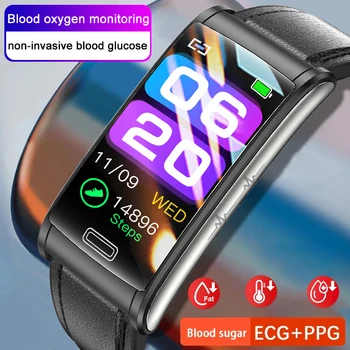 1.47 HD EKG Okos Karkötő Hölgy Non-Invazív Vércukorszint SmartWatch a férfiak, IP68 Vízálló Hőmérséklet Vérnyomás Egészségügyi