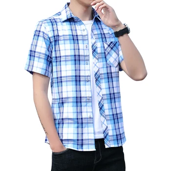 2023 Új Nyári ifjúsági népszerű kockás ing férfi rövid ujjú koreai verzió karcsú, szép ing dagály