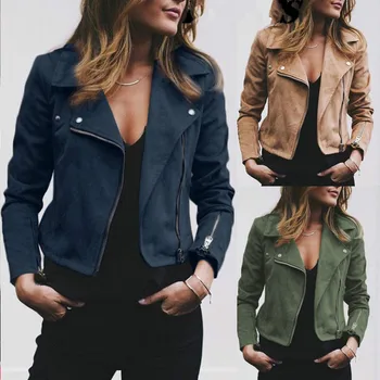 A Nők Női Bőr Kabát Kabát Zip Fel Motoros Repülés Alkalmi Felső Kabát Outwear