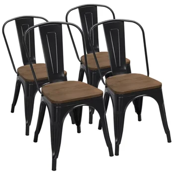 Alden Design Fém Étkező Székek, Fa Ülés, Set, 4, Blackchairs étkező étkező szék