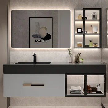 Fény Luxus Rock Testület Fürdőszoba Bútor, Szekrény Intelligens Érzékelő Arclemosó Tömör Fa Fürdő Szabott Kézmosás Táblázat