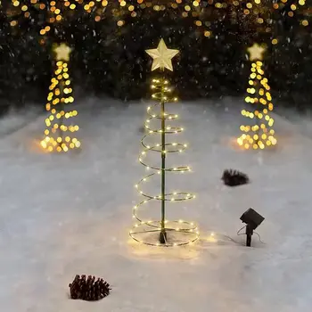 Karácsonyfa LED-es Lámpák Napelemes LED-es Fém Spirál Karácsonyi String Fény Fedett Szabadtéri Ünnepi Dekoráció Lámpa Otthon Kert