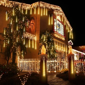 Kültéri Napelemes LED Meteorzápor Fények 8 Csövek 144 Tündér String Fény Vízálló Karácsonyi Party Kert, Ünnepi Dekoráció
