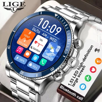 LIGE Új Bluetooth hívás Intelligens Karóra 1.53 hüvelykes HD kijelző a vér Oxigén monitor férfi karóra sport fitnsess smartwatch az Android-ios