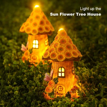 Solar Lámpa Kézműves Miniatűr Ház Kerti Napelemes Led Kerti Sétány fény Gyanta Ház Táj Lámpa Kerti Dekoráció