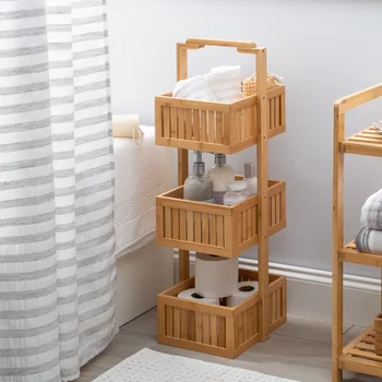 Szervezze Meg Mind a 3 Tier Bambusz Polcok Torony fürdőszoba bútor, fürdőszoba szekrény, tároló szekrény