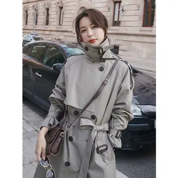 Széldzseki Női Közepes hosszúságú Őszi Új koreai stílusú, Laza Brit-stílusú Elegáns Népszerű Kis Kabát Kabát
