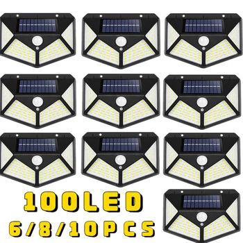 100 LED-es Napelemes Fali Lámpák Kültéri Szolár Lámpa Vízálló Mozgásérzékelő Napelemes Napfény Utcai Lámpa Kerti Dekoráció