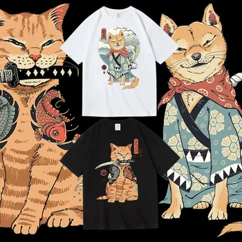 2023 Anime kutya/macska Hip-Hop T-Shirt Streetwear Harajuku T-Ing molett Nyári Rövid Ujjú Póló, Laza Pamut Felső Póló