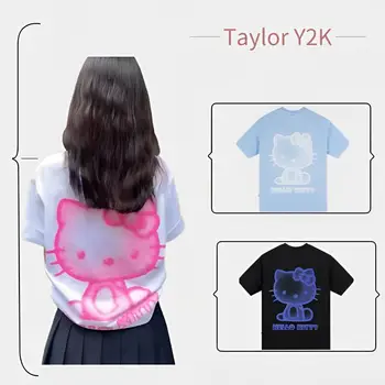 2023 Aranyos Hello Kitty Póló Anime Sanrio Y2K Fűszeres Lányok Tiszta Pamut Top Divat Alkalmi Bő Szabású Női Rövid Ujjú