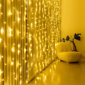 3x3m Függöny LED String Fények 8 módok Távirányító Hálószoba, Nyaralás, Esküvő, Karácsony, Dekoráció Tündér Garland Lámpa