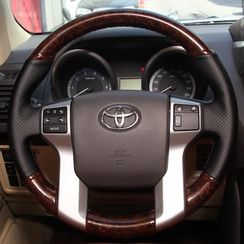 A Toyota Land Cruiser Prado 2010-2017 csúszásmentes Kiváló minőségű Barack Eood Gabona Fekete Bőr Belső Autó Kormánykerék Borító