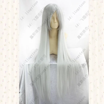 Anohana.Honma 100cm,Ezüst Szürke, hosszú, egyenes cosplay paróka szintetikus haj +paróka sapka