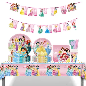 Disney Princess Party Kellékek Lány Szülinapi Dekoráció, Papír Pohár Tányér, Szalvéta, Terítő Lufi Edények Baba Zuhany