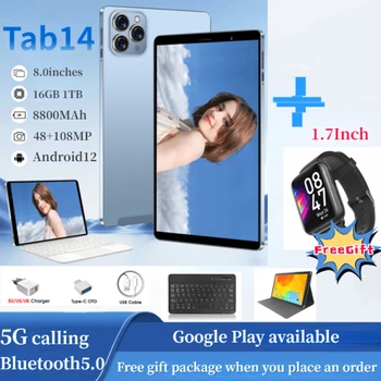 Eredeti TAB14 Tablet PC 8 Inch16GB+1T 8800Mah108MPwith Wi-Fi Hívás GPS Google Play Android12 5GTouch Képernyő Pad Globális Nyelvek