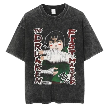 Hip-Hop Streetwear Mosott T-Shirt Japán Anime A Naruto Grafika Nyomtatás Póló Harajuku Pamut Férfi Nyári Rövid Ujjú Felsők Pólók