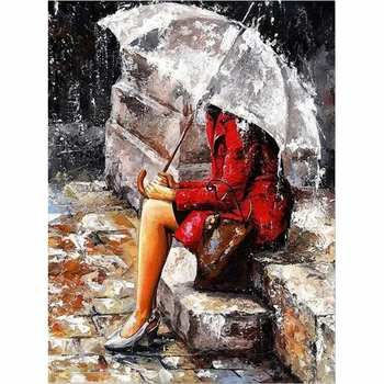 Hímzés Meghatározza A kézimunka Vászon Festmény Lány esernyő Kép 40x50cm Precíziós Nyomtatás keresztszemes készletek