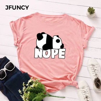 JFUNCY S-5XL Női pólók Női Rövid Ujjú Póló Maximum Panda Nyomtatás Nő Alkalmi Tshirt 2020-As Nyári Pamut Póló