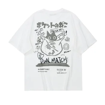 Kanji Rajzfilm Nyomtatás Póló Divat Alkalmi Laza Mens Tshirts 2022 Nyári Streetwear Hip-Hop Harajuku Graffiti Japán Maximum