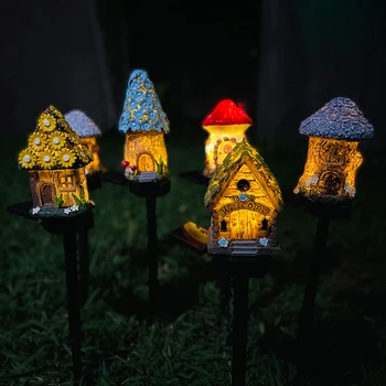 Karácsonyi Napenergia-Mese-Ház Kerti Lámpák Vízálló Multi-craft Kerti Dekoráció LED Kert Gyanta Ház Karácsonyi Fények