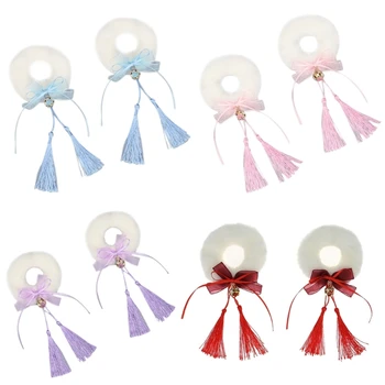 Kínai Stílus, Haj Gyűrűk Plüss Haj Nyakkendő Képregény Fél Hairband Elasztikus Fejpánt Lányok Női Haj Nyakkendő Fejdísz
