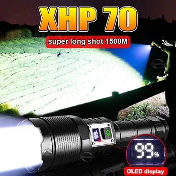 Legújabb nagyteljesítményű XHP70 LED Elemlámpák Szuper Fényes Újratölthető Lámpa Teleszkópos Zoom Kemping Vaku 18650 C-Típusú Fáklya