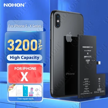 NOHON iPhone X Akkumulátor Nagy Kapacitású Telefon Volta az iPhone 6 6 7 8 Plusz XR XS MAX SE 2020 5 5S Csere Akkumulátor