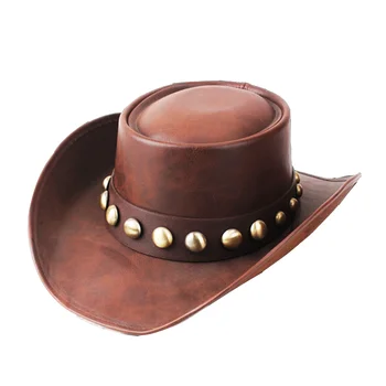 PU bőr Western cowboy kalap Férfi úriember keresztapa sapka Unisex Panama kalap Jazz kalap