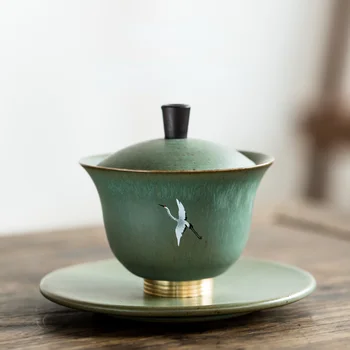 Retro Gaiwan Tea Csésze Kerámia Teáscsésze Csészealj Kínai Kung-Fu Tea Set Gaiwan Handpainted Teaware Kézzel Készített Tea Tál Tureens Teás Készlet