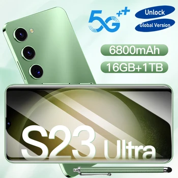 S23 Ultra Új Okostelefon Android Telefone by egy 6800mah 16+1 tb-os 7.2 hüvelykes HD kijelző mobiltelefon Pro Kamera 5G Mobiltelefonok Arc Feloldás