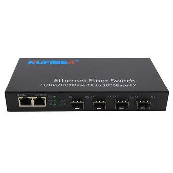 SFP Gigabit Ethernet Switch 4 SFP 2 RJ45 Port Optikai Ethernet Kapcsoló 4*1000Mbps, hogy 2*10/100/1000M SFP Foglalat Átalakító