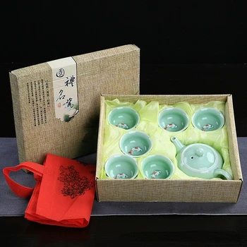 Teás Készlet-Kínai Kerámia Ponty 7-fej teáskészlet díszdobozban Meghatározott Ajándék