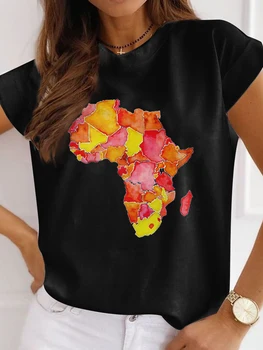 Új Afrikai Print Női Póló Nyári Alkalmi, Rövid Ujjú Ing, Harajuku Felsők, Női póló, Aranyos Rajzfilm Ruhát, Aranyos Tee