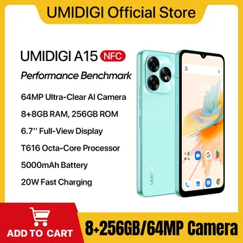 [Мировая премьера] Смартфон UMIDIGI A15, A15C NFC Android 13, 6,7-дюймовый FHD + экран, 8 ГБ 256 ГБ 128 ГБ, камера 64 МП, мобиль